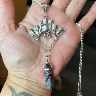 Gothic Vampire Bat Necklace ~ Snowflake Obsidian