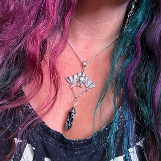 Gothic Vampire Bat Necklace ~ Snowflake Obsidian