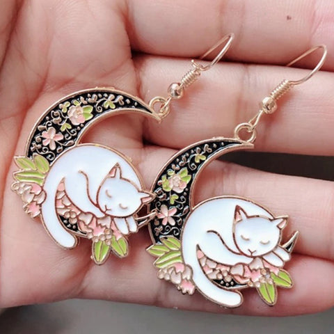 Flower Moon Cat Earrings