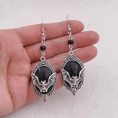 Gothic Cameo Bat Earrings