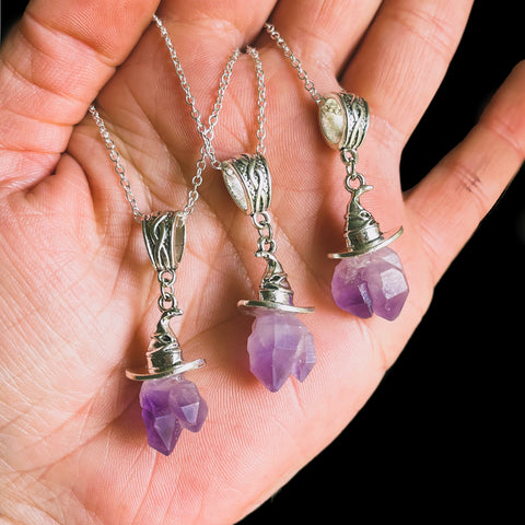 Amethyst Cluster Witch Hat Necklace