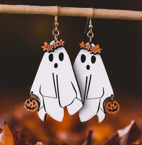 Wooden Ghost Earrings