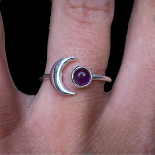 Amethyst Moonlight ~ Sterling Silver Crescent Moon Ring