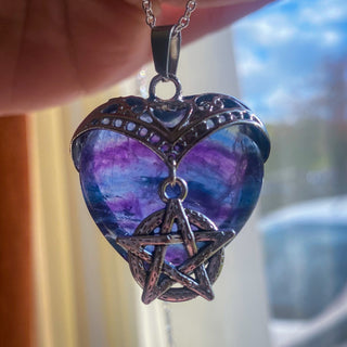 Fluorite Heart Pentacle Necklace