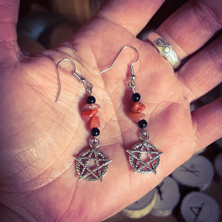 Onyx & Carnelian Pentacle Earrings