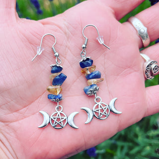 Citrine & Sodalite Triple Moon Earrings