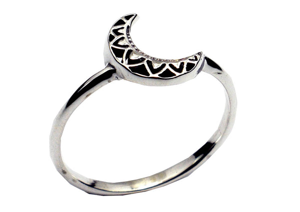 Bohemian Crescent Moon Ring ~ Sterling Silver