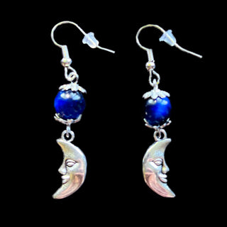 Blue Tigers Eye Crescent Moon Earrings