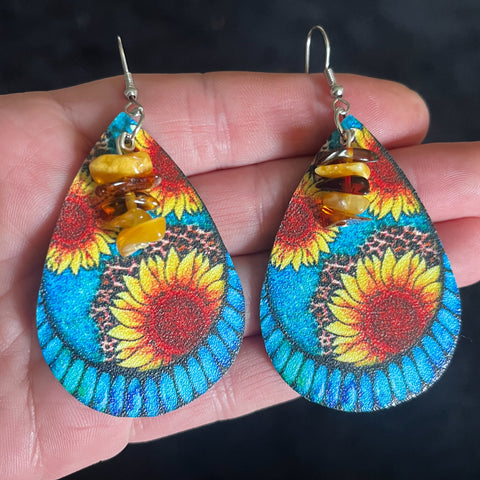 Amber Sunflower Earrings