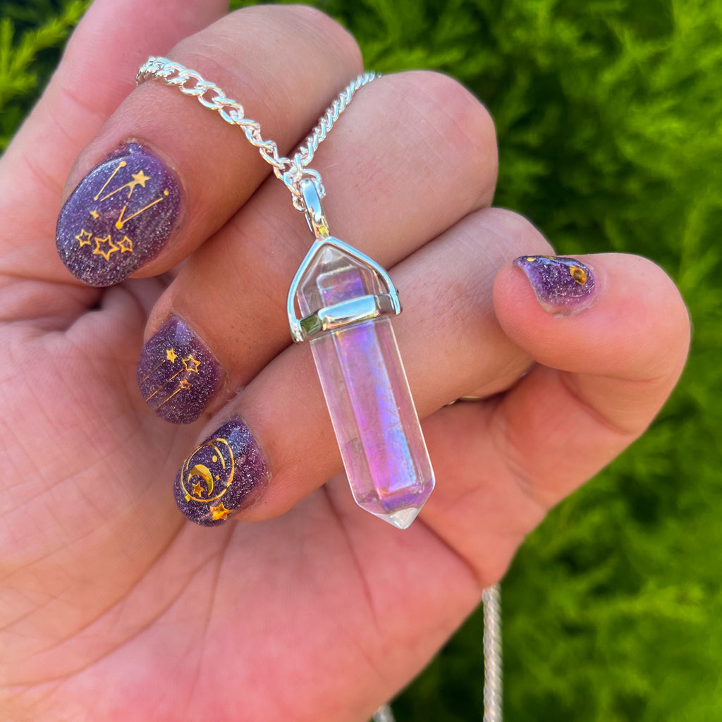 EVIL EYE COLLECTION - Moonstone and Angel Aura Quartz Necklace –  PearlSkullAlchemy