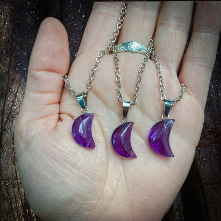 Amethyst Crescent Moon Necklace MoonChild Spiritual Emporium