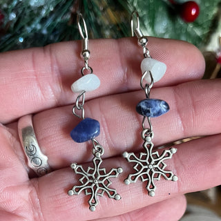 Snow Quartz & Sodalite Snowflake Earrings