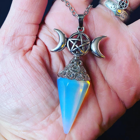 Triple Moon Pendulum Necklace ~ Opalite