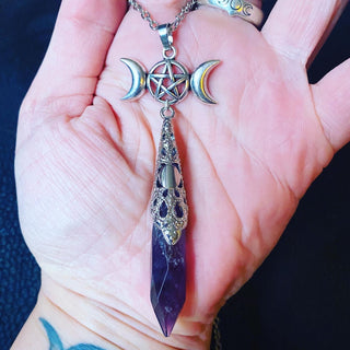 Triple Moon Wand Necklace ~ Amethyst