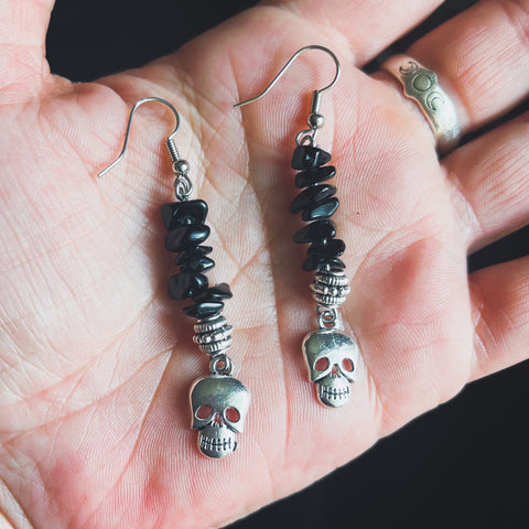 Onyx Skull Earrings