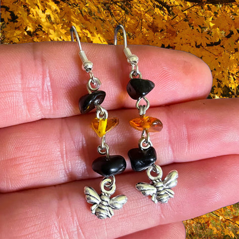 Onyx & Amber Bumblebee Earrings