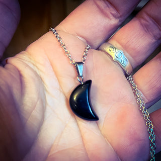 Obsidian Crescent Moon Necklace