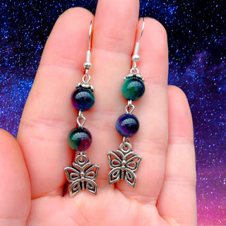 Rainbow Tigers Eye Butterfly Earrings