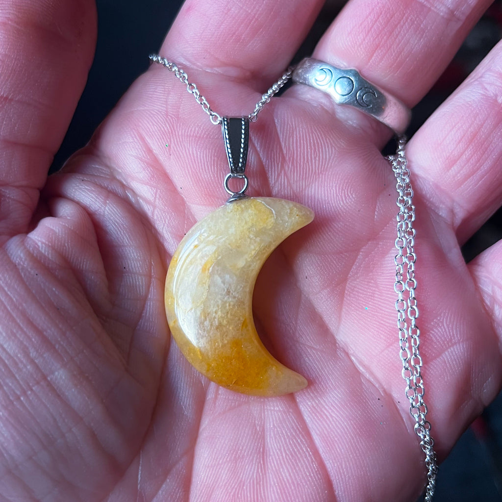 Orange Calcite Crystal Moon Necklace ~ Large Size