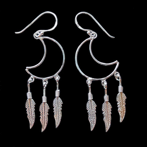 Dream Catcher Moon Earrings ~ Sterling Silver