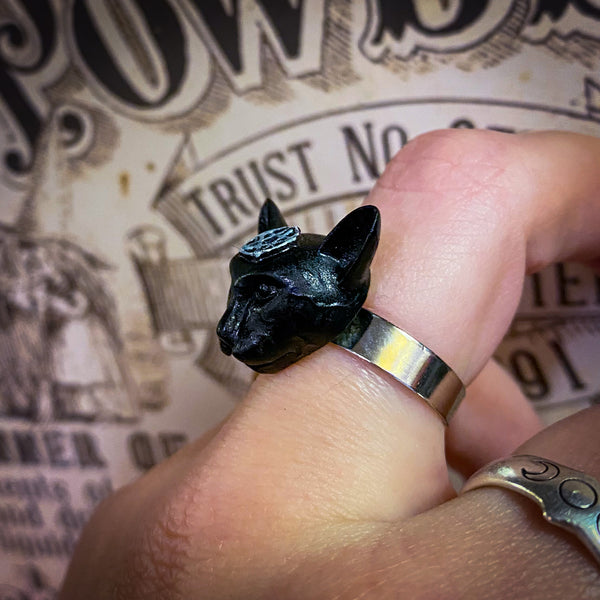 Pentacle Black Cat Ring