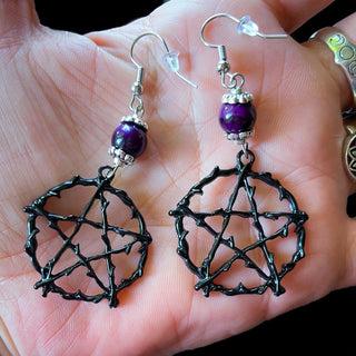 Purple Tigers Eye Pentacle Earrings