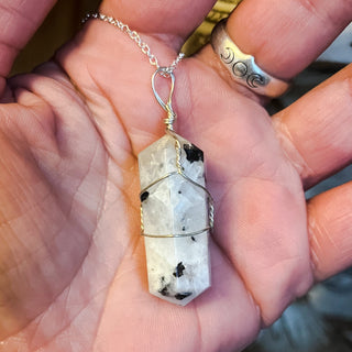 Faceted Rainbow Moonstone Point Necklace