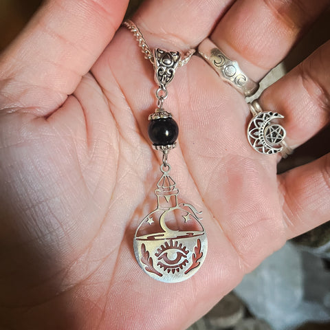 Obsidian Potion Bottle Necklace