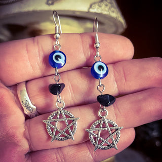 Evil Eye Protection Pentacle Earrings