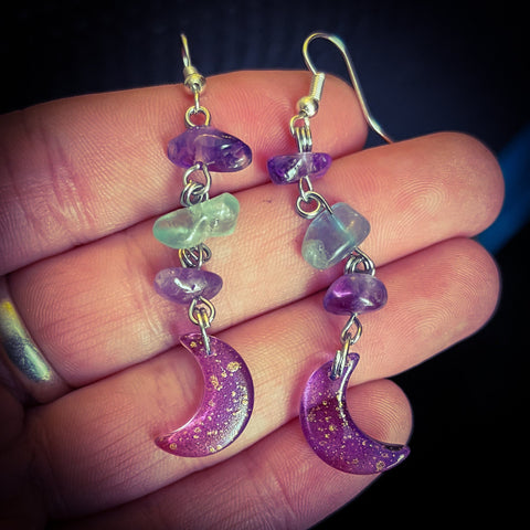 Lavender Moon Earrings ~ Amethyst & Fluorite
