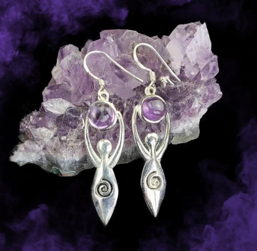 Amethyst Spiral Goddess Earrings