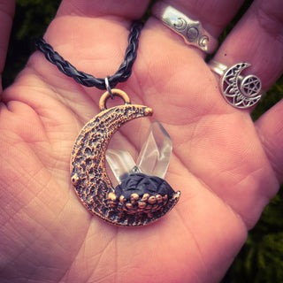 Quartz Cradle Crescent Moon Necklace