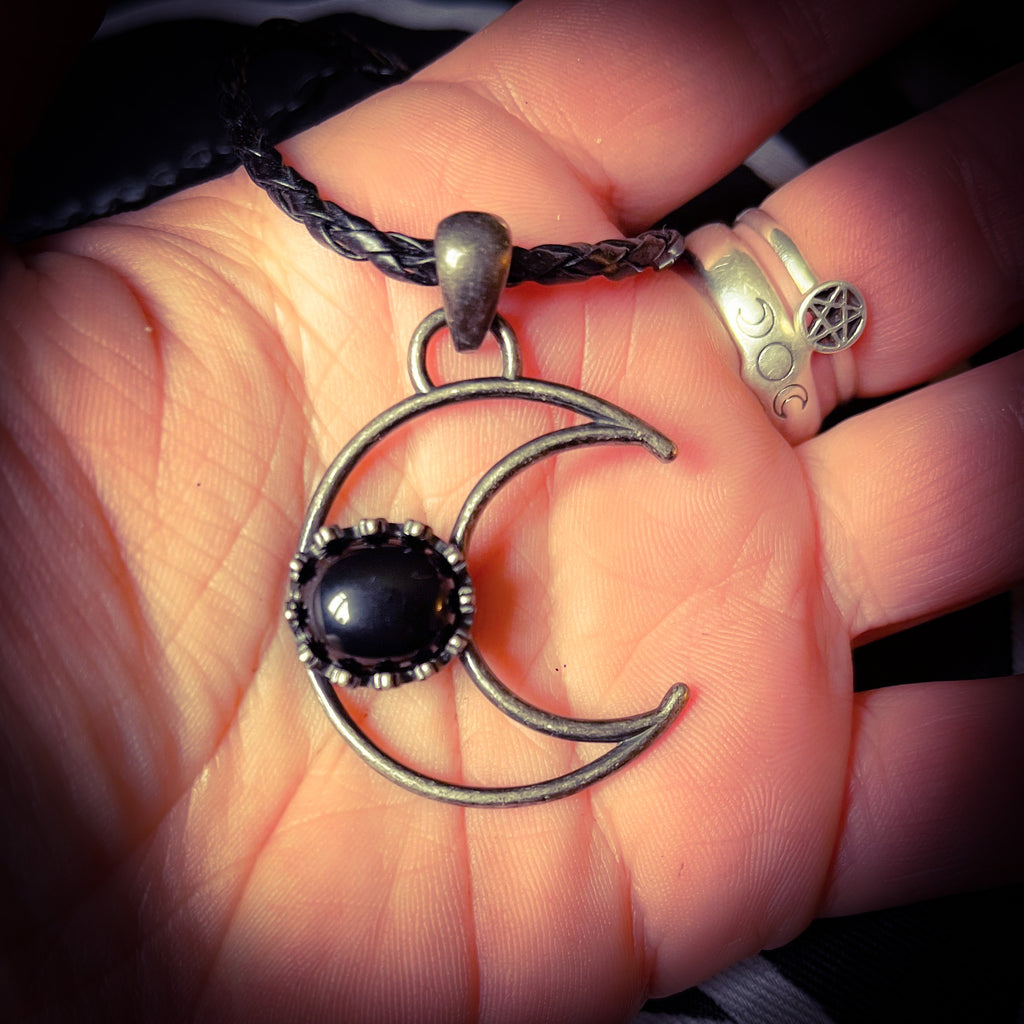 Obsidian Crone Moon Necklace