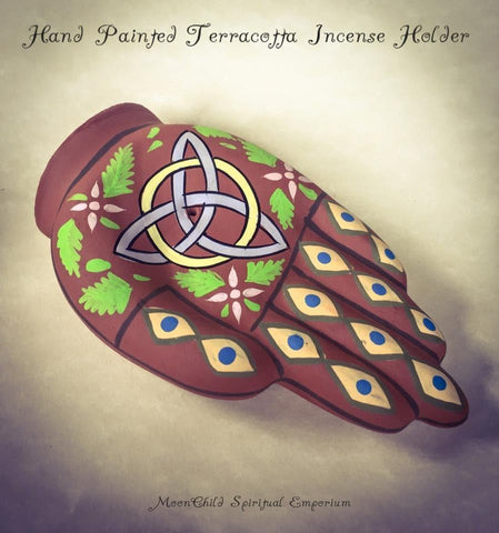 Incense, Oils & Accessories,Witch & Spell Craft Hand Painted Triquetra Hand Incense Holder