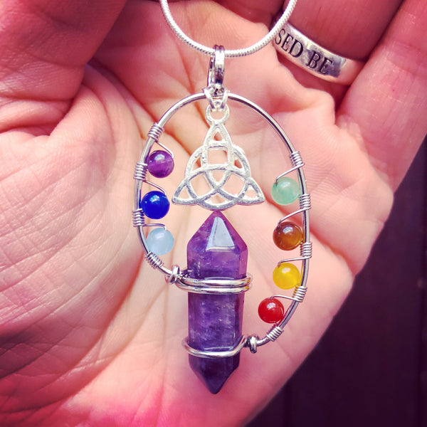 Jewellery Amethyst / Snake Chain Triquetra Chakra Point Necklace