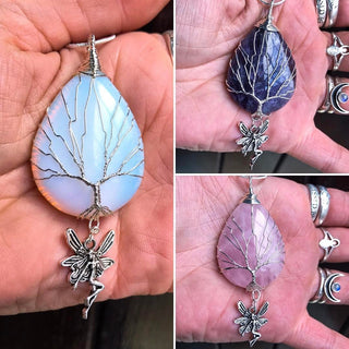 Jewellery,Angels, Gods & Goddess,Home & Outdoor Decoration Amethyst / Silver Plated Snaker Chain Fairy Tree Necklace  ~ 3 crystals to choose from
