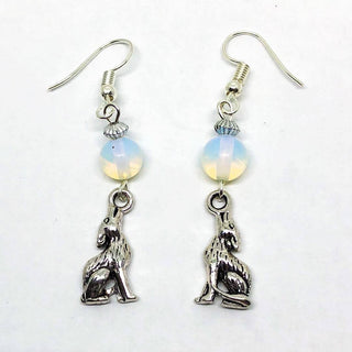 Jewellery,Angels, Gods & Goddess Opalite Moon Wolf Earrings