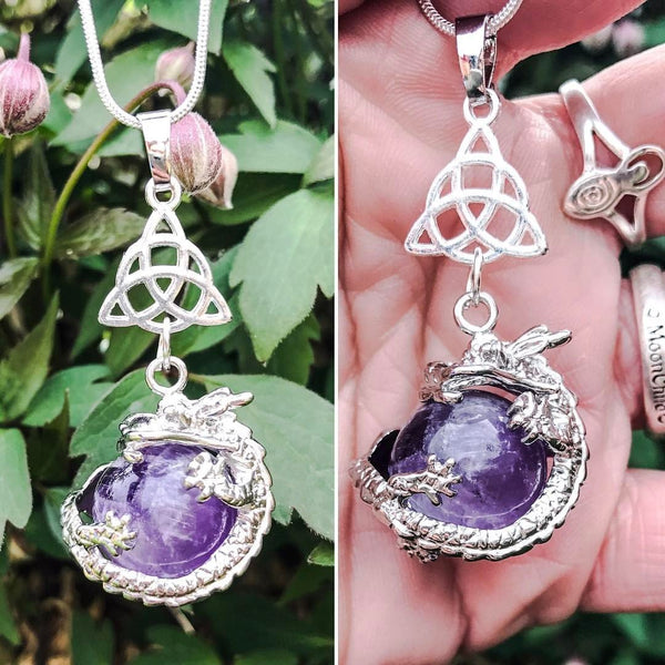 Jewellery,Home & Outdoor Decoration,Witch & Spell Craft Amethyst / Triquetra / Cord Ancients of Protection Necklace