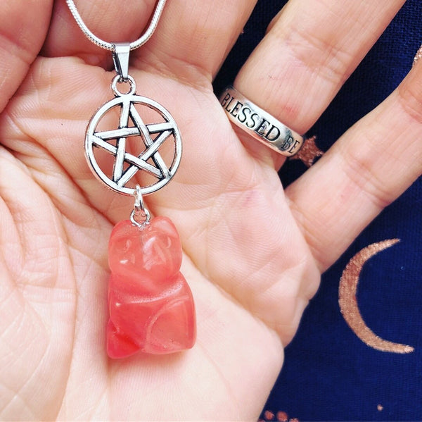 Jewellery,Home & Outdoor Decoration,Witch & Spell Craft Cherry Quartz / Chain Cats Of The Craft Necklace