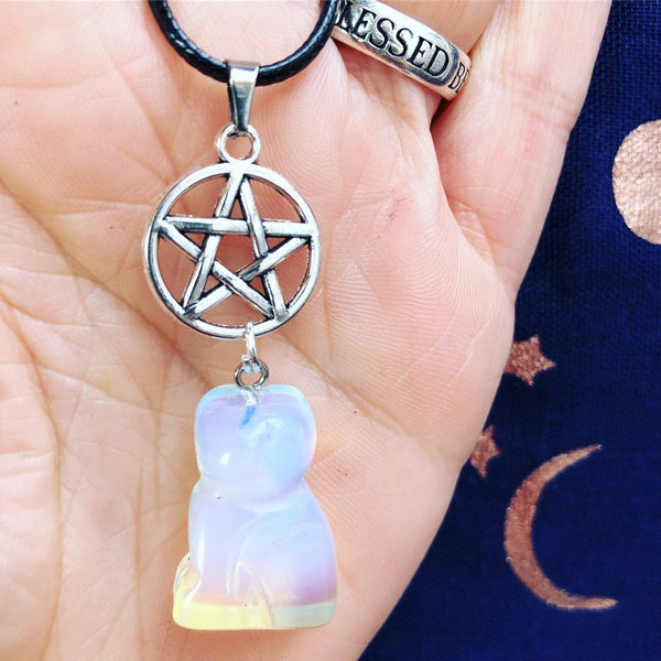 Jewellery,Home & Outdoor Decoration,Witch & Spell Craft Opalite / Chain Cats Of The Craft Necklace