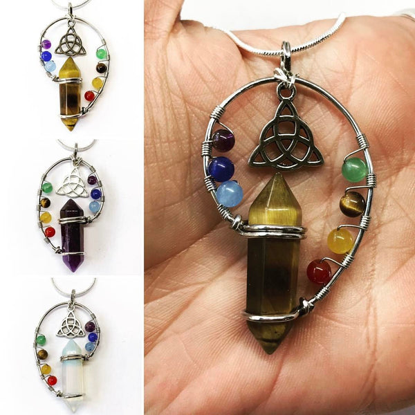 Jewellery Tigers Eye / Snake Chain Triquetra Chakra Point Necklace
