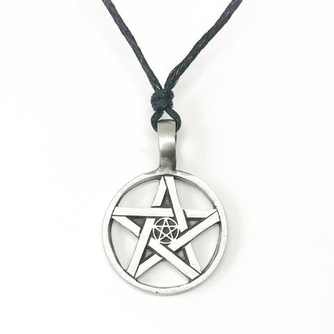 Jewellery,Witch & Spell Craft Chain Double Pentagram Necklace ~ Pewter
