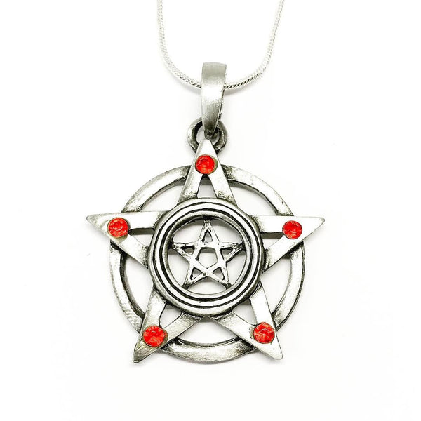 Jewellery,Witch & Spell Craft Chain Fire Pentacle Necklace ~ Pewter