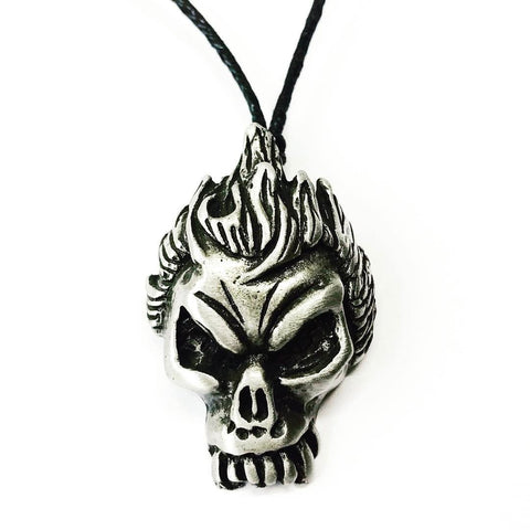 Jewellery,Witch & Spell Craft Chain Flaming Skull Necklace ~ Pewter