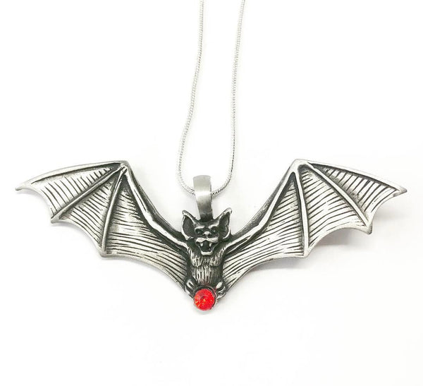 Jewellery,Witch & Spell Craft Chain Jewel Eyed Bat Necklace ~ Pewter