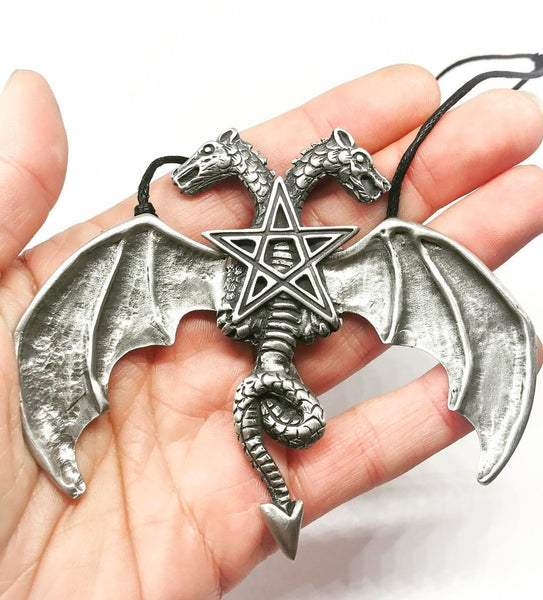 Jewellery,Witch & Spell Craft Hinged Wing Dragon Necklace ~ Pewter