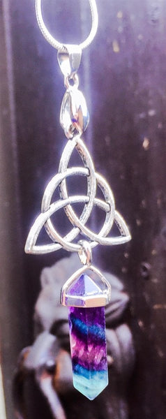 Jewellery,Witch & Spell Craft Silver Plated Chain Fluorite Aura Necklace