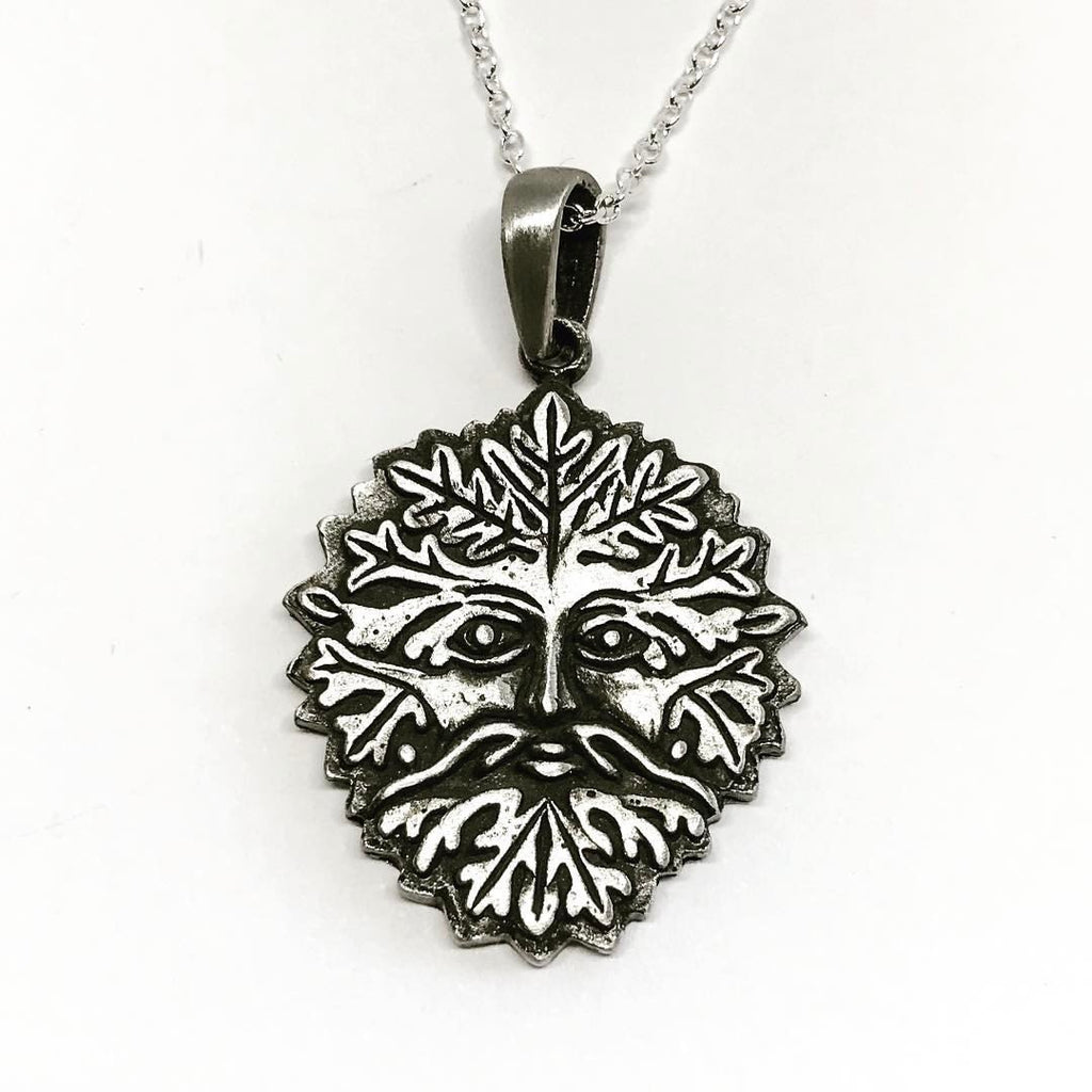 Jewellery,Witch & Spell Craft Silver Plated Chain Green Man Necklace