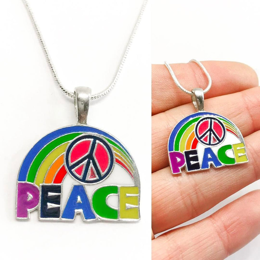 Jewellery,Witch & Spell Craft Silver Plated Chain Rainbow Peace Necklace