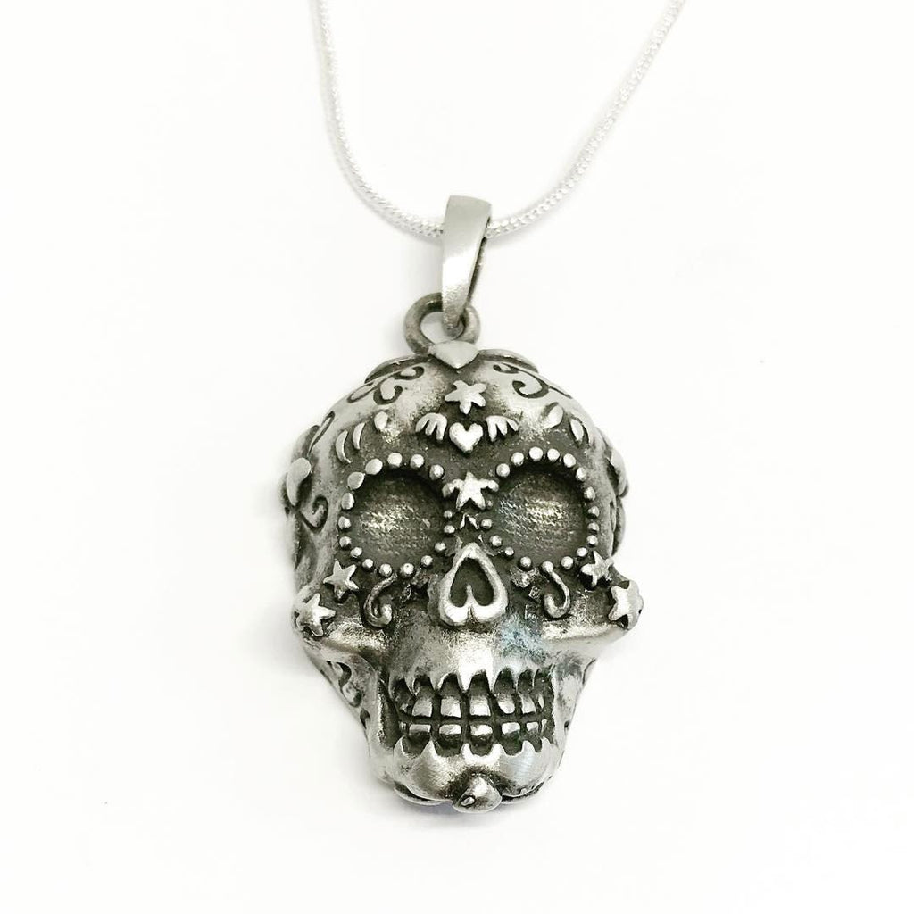 Jewellery,Witch & Spell Craft Silver Plated Chain Sugar Skull Necklace